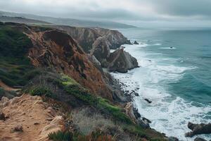 Cliffside Path Offering Breathtakings of Rugged Coastline and Crashing Waves photo
