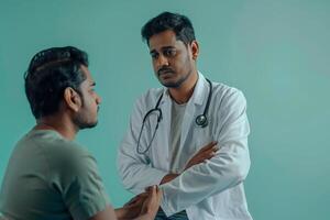 Male doctor showing empathy and comfort to a patient providing professional support background photo