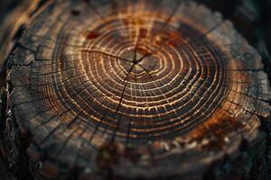 Tree rings in a cross section of a wooden log revealing intricate growth patterns background photo