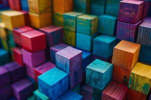 Wooden building blocks arranged in a  layout showcasing playful structure background photo