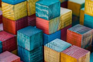 ful wooden building blocks arranged ly ideal for imaginative play background photo