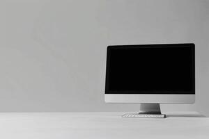 Desktop computer mockup with  and  design ideal for tech presentations background photo