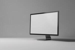 Desktop computer mockup with a  and  design ideal for tech and business presentations background photo