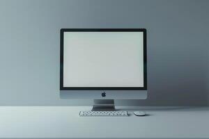 Desktop computer mockup featuring a cutting edge and  design perfect for tech and business presentations background photo