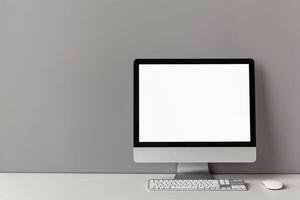 and  Desktop Computer Mockup with Neutral Background photo