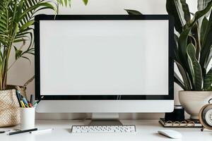 Professional Computer Mockup with Trendy ist Background photo