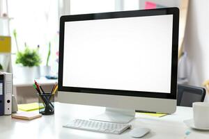 Computer Mockup with  Trendy  Background photo