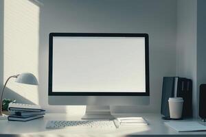 Contemporary  Computer Mockup with  and Refined Background for  Business Use photo