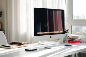 Cutting Edge  Computer Mockup with  Background for Contemporary and Professional Design photo