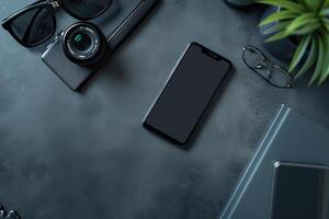 Business Accessories and Smartphone on Office Desk Background photo