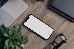 Office Desk with Smartphone and Business Accessories Background photo