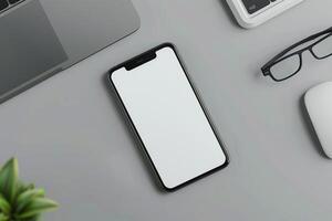 Smartphone on Office Desk Surrounded by Business Accessories Background photo