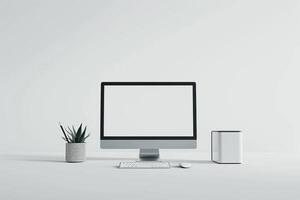 Desktop Computer Mockup on  Surface with photo