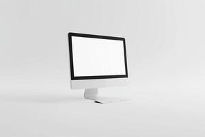 High Tech Desktop Computer Mockup with  Office Background photo