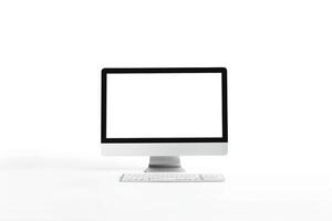 Desktop Computer Mockup on Smooth Surface Background photo