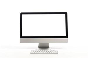 Desktop Computer Mockup with High Tech Background photo