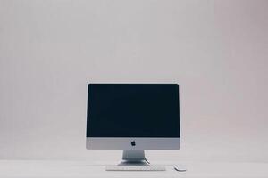 Desktop Computer Mockup with High Tech and  Background photo
