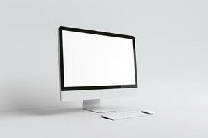 Stylish Desktop Computer Mockup with High Tech Surface Background photo