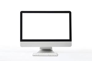 Desktop Computer Mockup with High Tech  Background photo