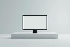 Desktop Computer Mockup with  Tech Background photo