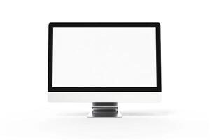 Desktop Computer Mockup with  Digital Background photo