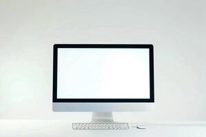 Desktop Computer Mockup with  High Tech Background photo