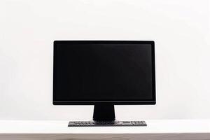 Desktop Computer Mockup with High Tech  Background photo