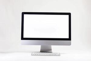 Desktop Computer Mockup with  High Tech Background photo