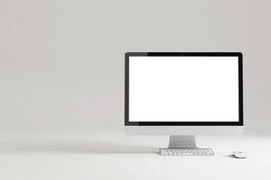 Desktop Computer Mockup with  Tech Background photo