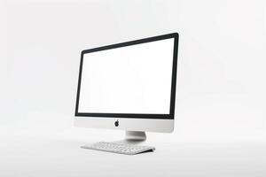 Desktop Computer Mockup with  High Tech Background photo