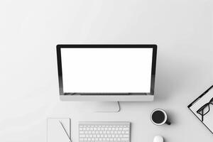 Desktop Computer Mockup with High Tech Stylish Background photo