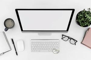 Desktop Computer Mockup with Professional Tech Background photo