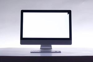 Desktop Computer Mockup with   Tech Background photo