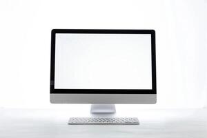 Desktop Computer Mockup with High Tech  Background photo