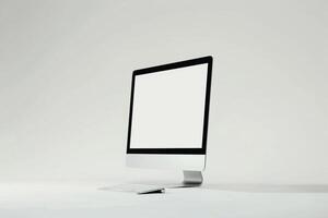 Desktop Computer Mockup with High Tech Stylish Background photo