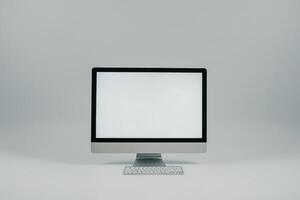 Professional Desktop Computer Mockup with  Tech Background photo