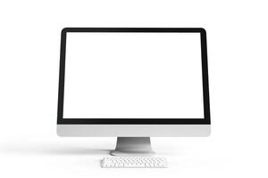 Desktop Computer Mockup with  Tech Background photo
