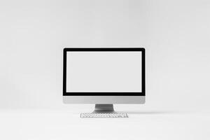 Professional Desktop Computer Mockup with High Tech  Background photo