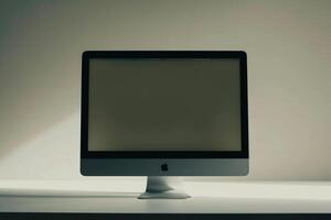 Desktop Computer Mockup with  Tech Background photo