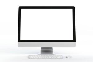 Desktop Computer Mockup with High Tech Professional Background photo