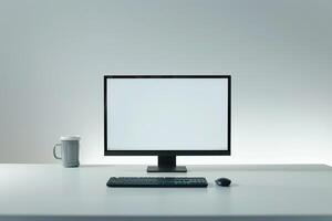 Desktop Computer Mockup with   Tech Background photo