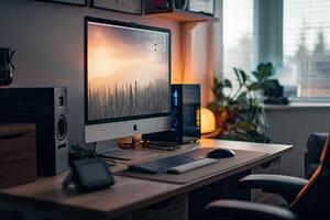 and Cozy Desktop Computer Mockup for Professional Home Office and  Use photo