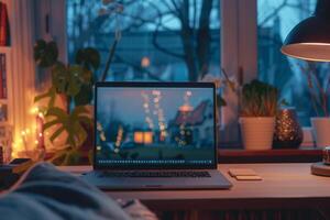 Laptop Mockup with a Cozy and Inviting Design for Efficient Home Office Setup photo