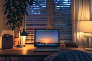 and Cozy Laptop Mockup for Professional Home Office or Study Environments photo