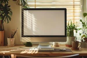 Cozy Desktop Computer Mockup for Work Space Background photo