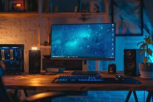 Stylish Cozy Desktop Computer Mockup in a Chic  Background photo