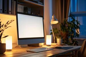 Cozy Desktop Computer Mockup with  Design Background photo