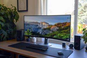Cozy Desktop Computer Mockup in  Workspace Background photo
