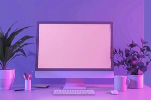 High Tech Computer Monitor Mockup Display Background photo