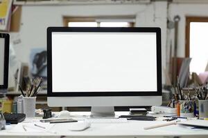 Professional Computer Mockup Setup Background photo